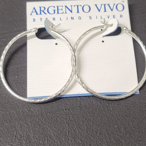 Argento Vivo Sterling Silver Hoop Earings - Picture 3 of 3